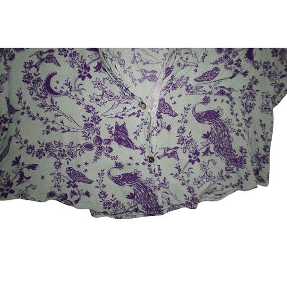 Free People Intimately Purple Bird & Moon Print Button Front Blouse – Size Small - Picture 2 of 5
